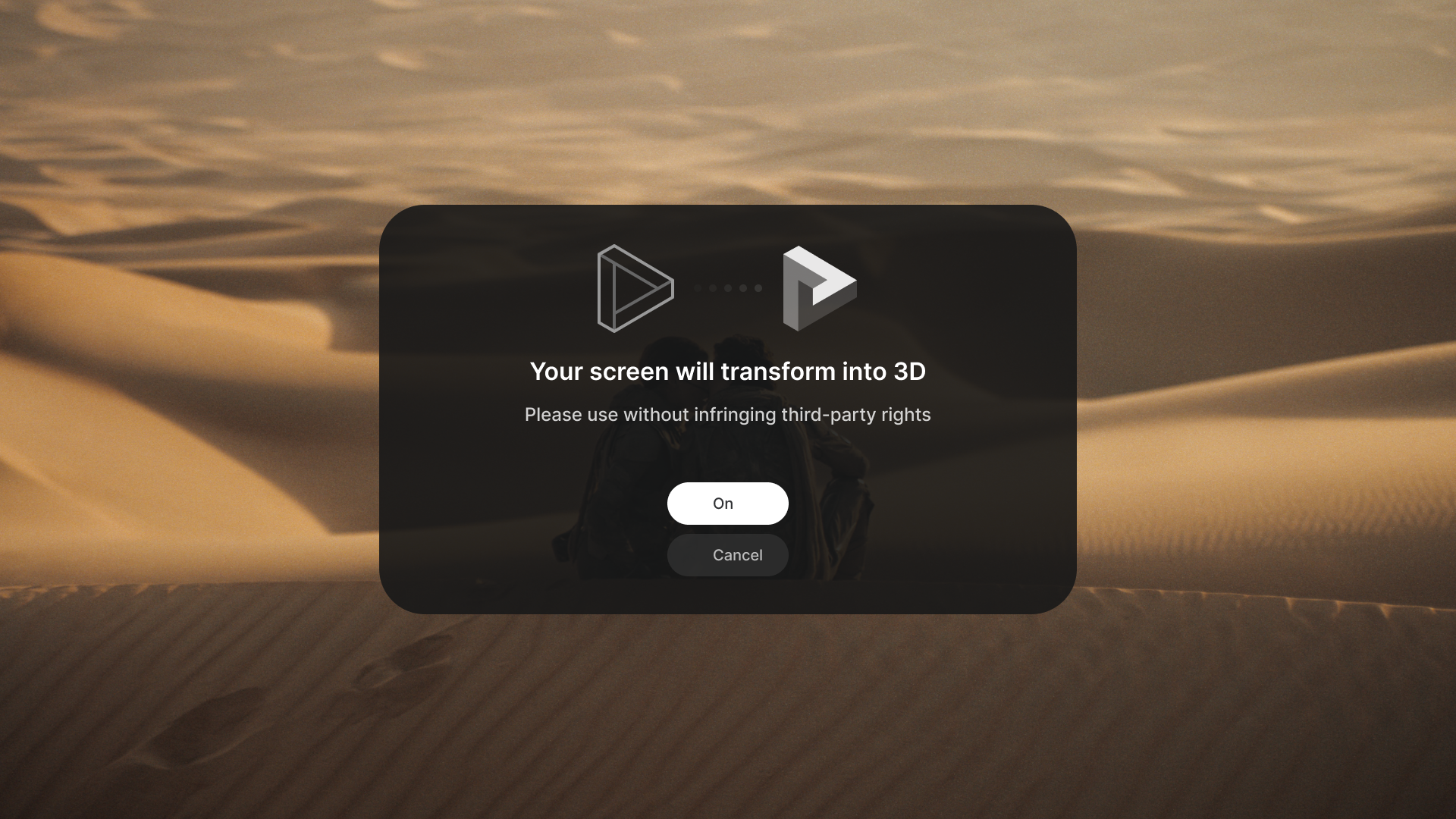 Confirmation dialog for enabling REAL 3D conversion on XREAL 1 Pro+.