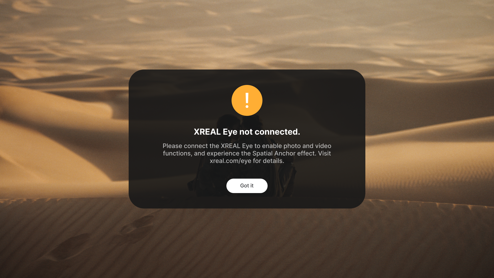 XREAL Eye not connected message.