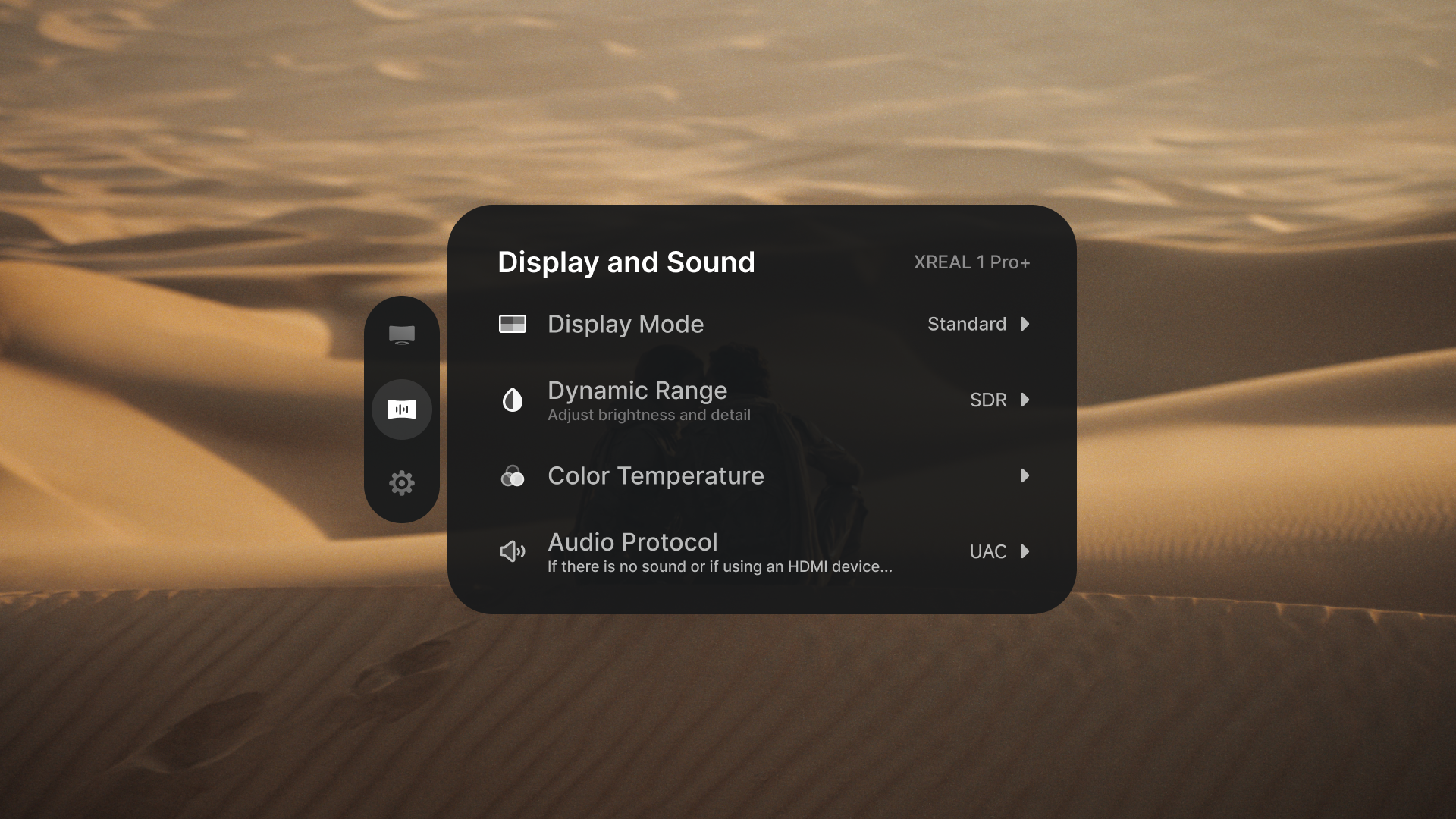 Display and Sound settings in the XREAL 1 Pro+ OSD.