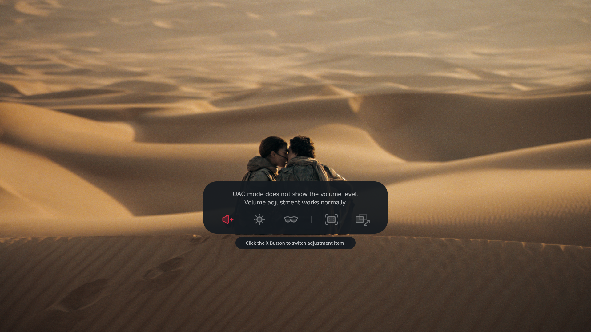 UAC volume panel: volume adjustment works without displaying a volume level.